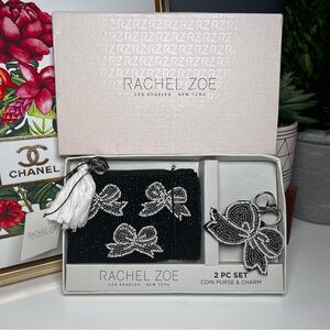Rachel Zoe Black and Silver Bow Coin Purse & Bag Charm Set